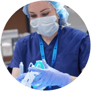 Bernadette at her job as a CRNA