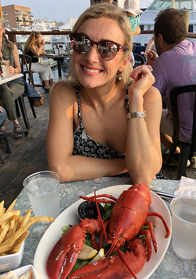 Bernadette gets ready to enjoy lobster